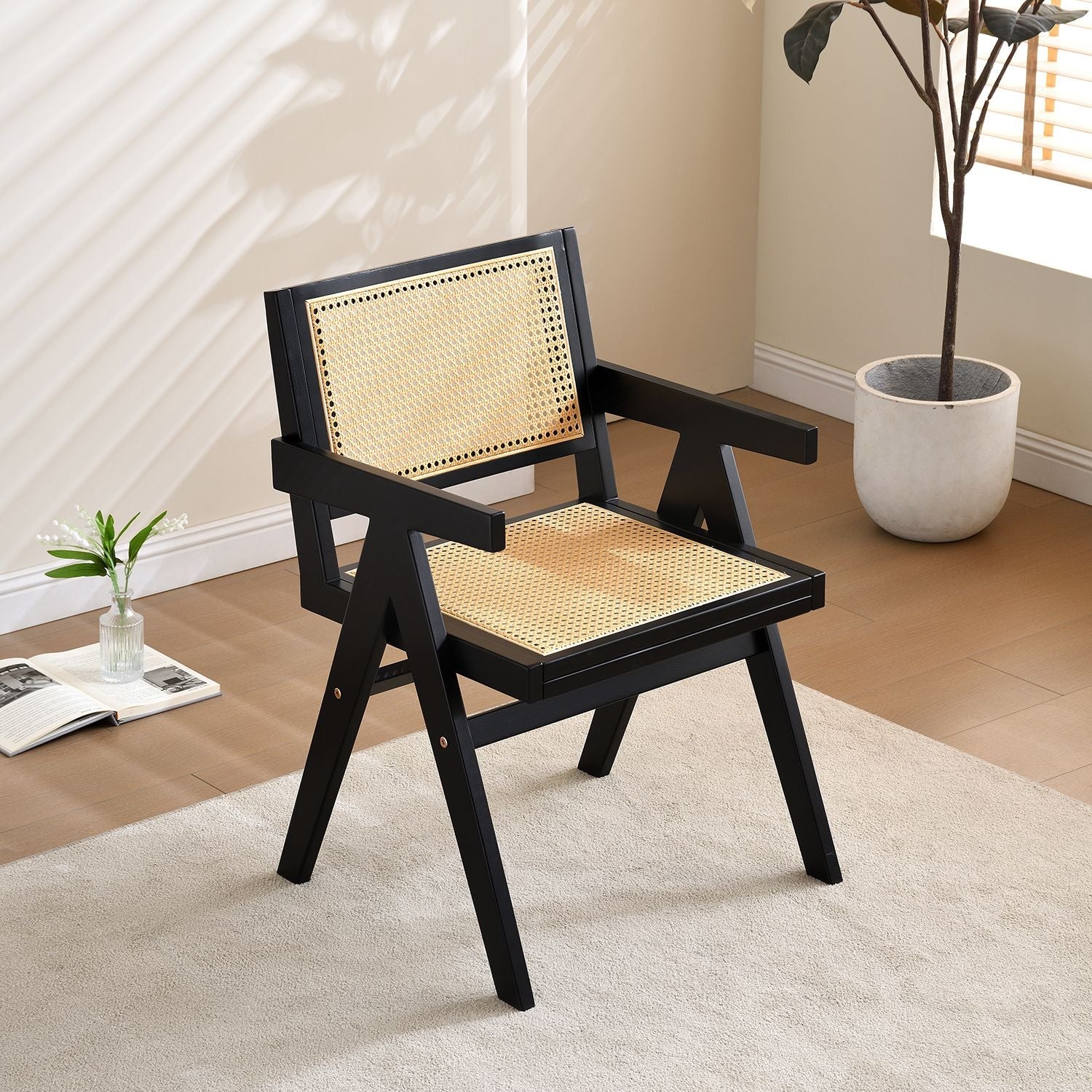 Vintage Solid Wood Rattan Chair, Arm Chair,Dining Chiar, For Dining Room, living Room, Outdoor, Natural - 7DAY'S