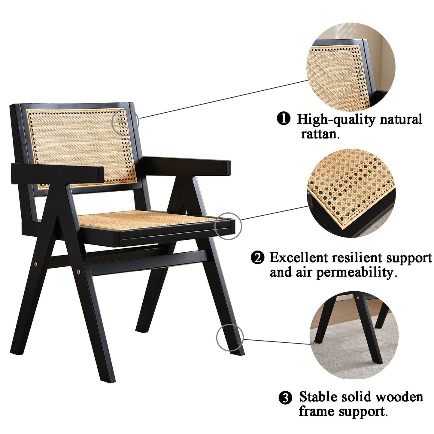 Vintage Solid Wood Rattan Chair, Arm Chair,Dining Chiar, For Dining Room, living Room, Outdoor, Natural - 7DAY'S