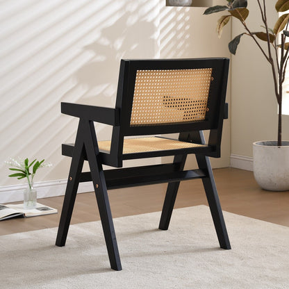 Vintage Solid Wood Rattan Chair, Arm Chair,Dining Chiar, For Dining Room, living Room, Outdoor, Natural - 7DAY'S