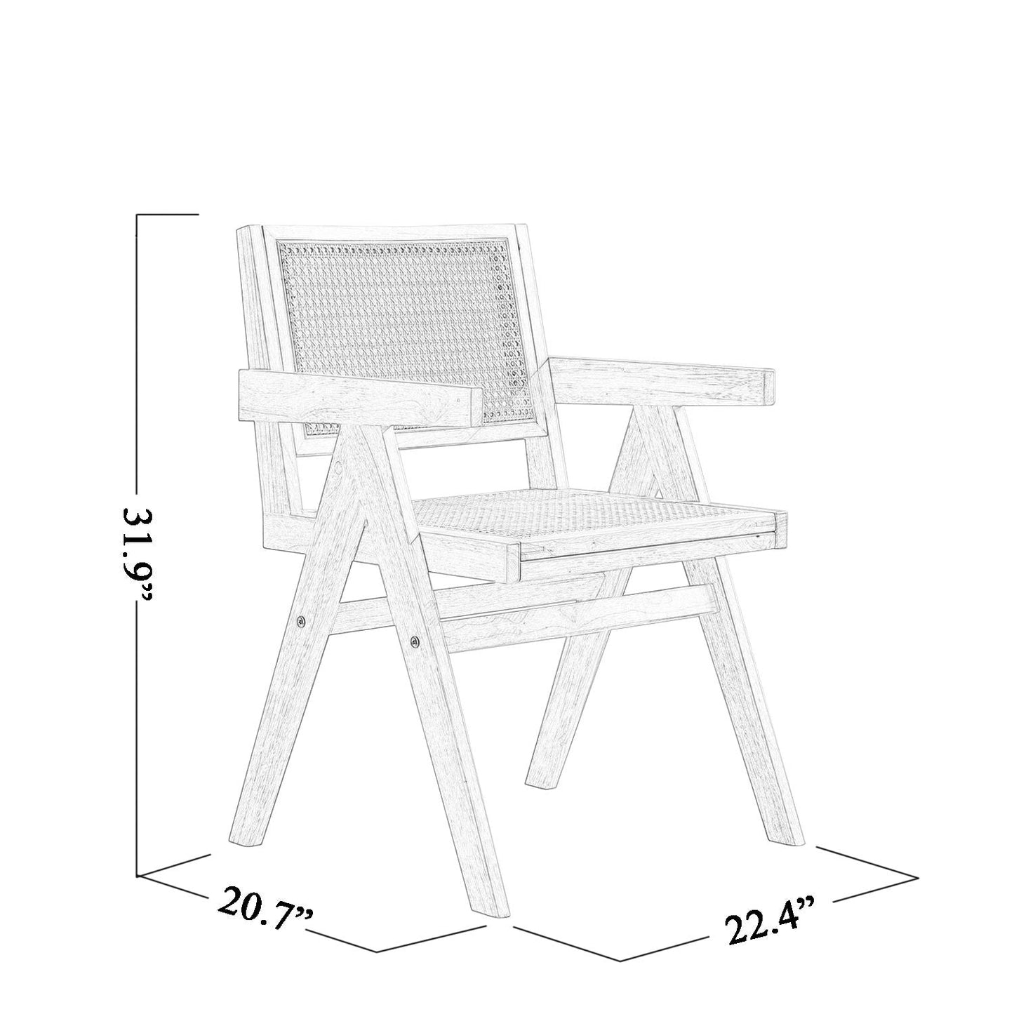Vintage Solid Wood Rattan Chair, Arm Chair,Dining Chiar, For Dining Room, living Room, Outdoor, Natural - 7DAY'S