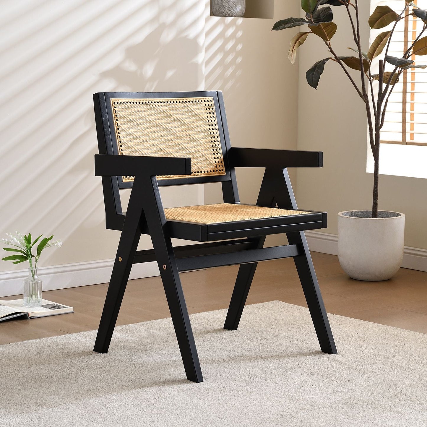 Vintage Solid Wood Rattan Chair, Arm Chair,Dining Chiar, For Dining Room, living Room, Outdoor, Natural - 7DAY'S