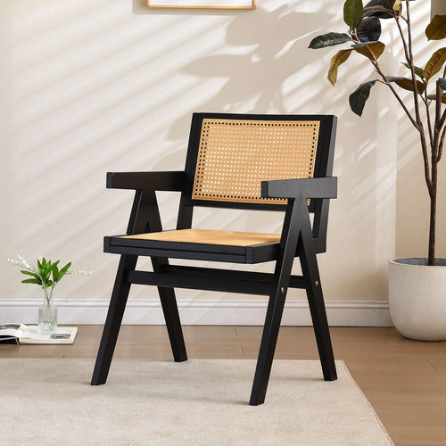 Vintage Solid Wood Rattan Chair, Arm Chair,Dining Chiar, For Dining Room, living Room, Outdoor, Natural - 7DAY'S