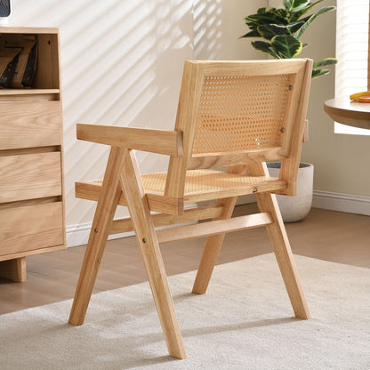 Vintage Solid Wood Rattan Chair, Arm Chair,Dining Chiar, For Dining Room, living Room, Outdoor, Natural - 7DAY'S