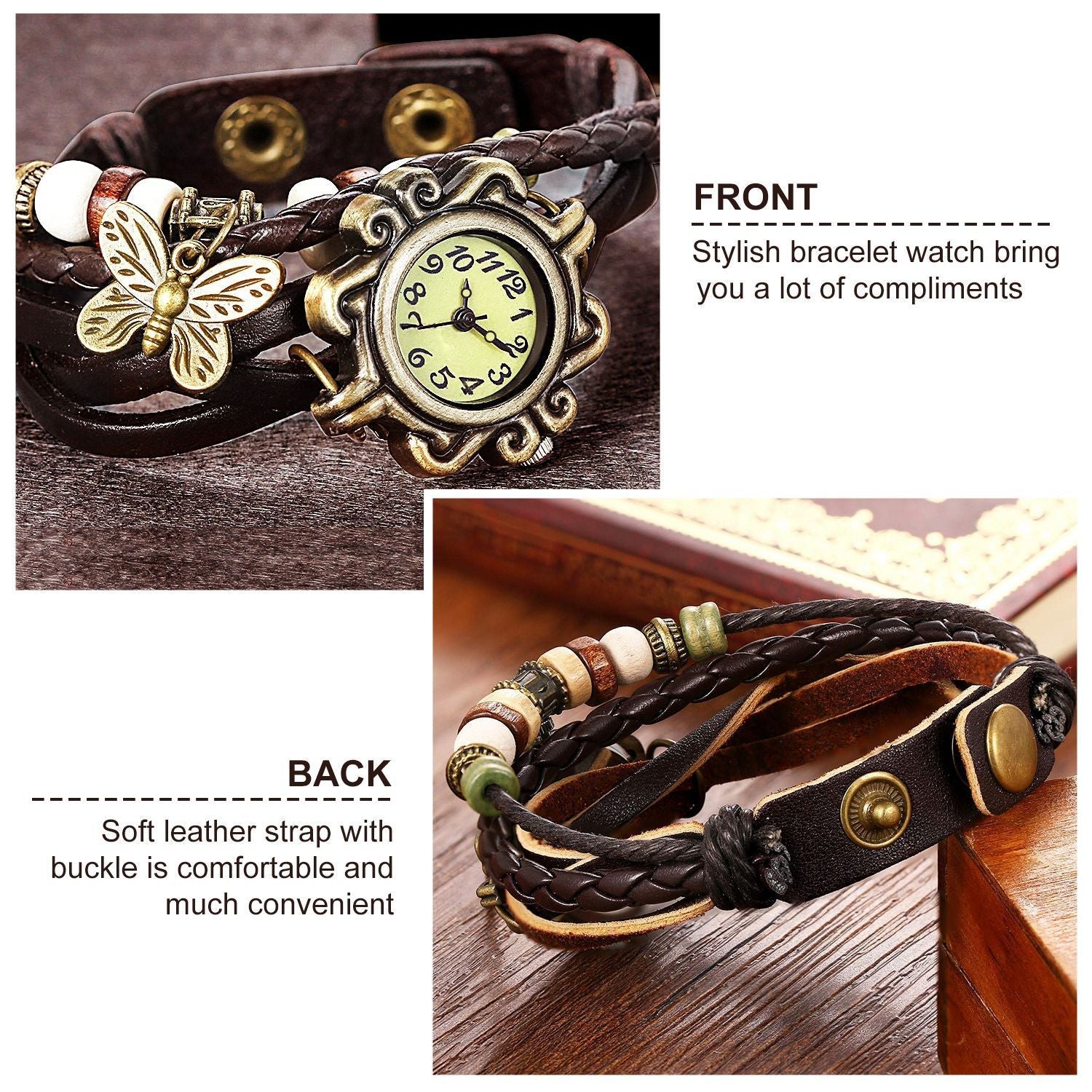 Vintage Women's Watch Bohemian Handmade Leather Watch Quartz Wrist Watch Fashion - 7DAY'S