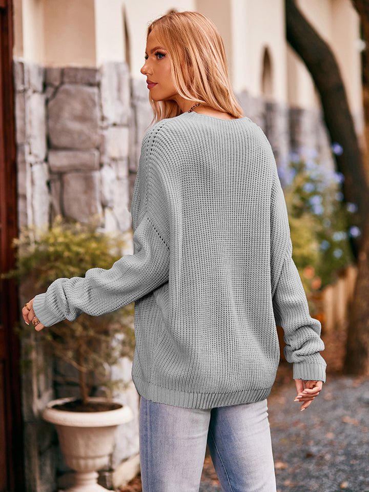 Waffle - Knit Long Sleeve Sweater - 7DAY'S