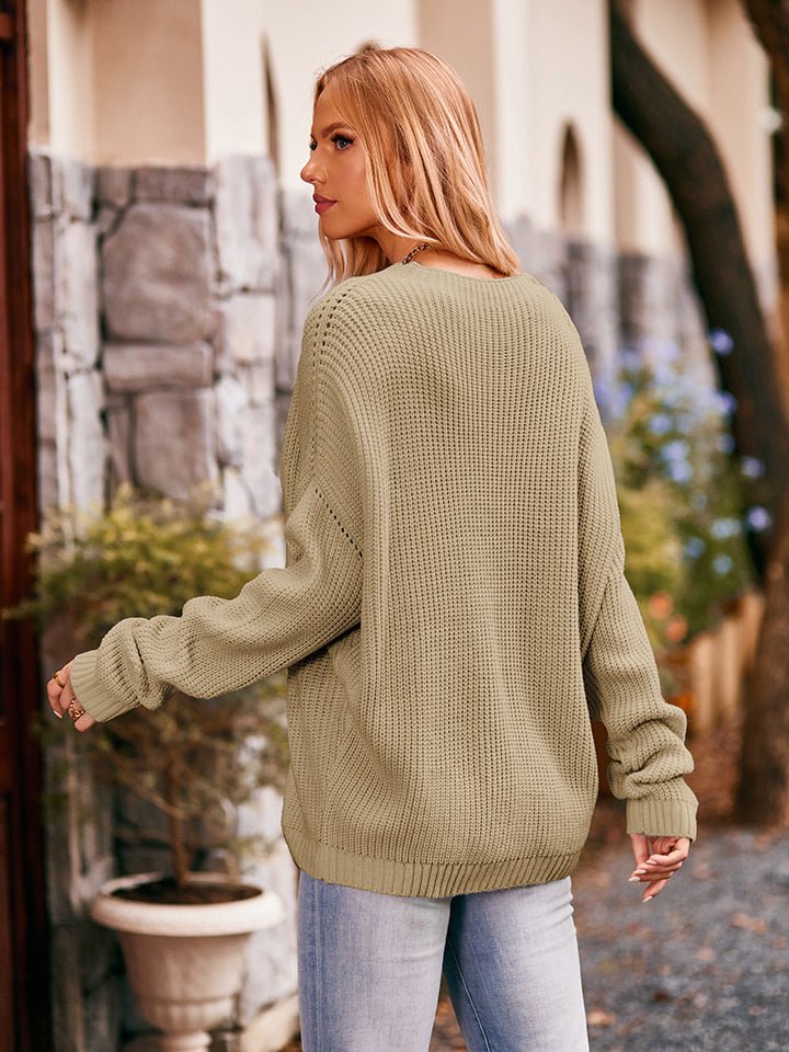 Waffle - Knit Long Sleeve Sweater - 7DAY'S