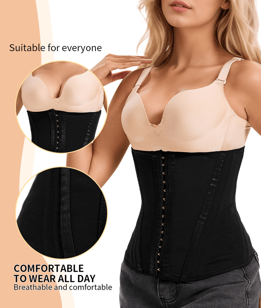 Waist Mesh Trainer Strapless for Women - Faja Colombian Girdle Hourglass - Steel Boned Corset Shapewear Tummy Waist Body Shaper with Extended Button - 7DAY'S