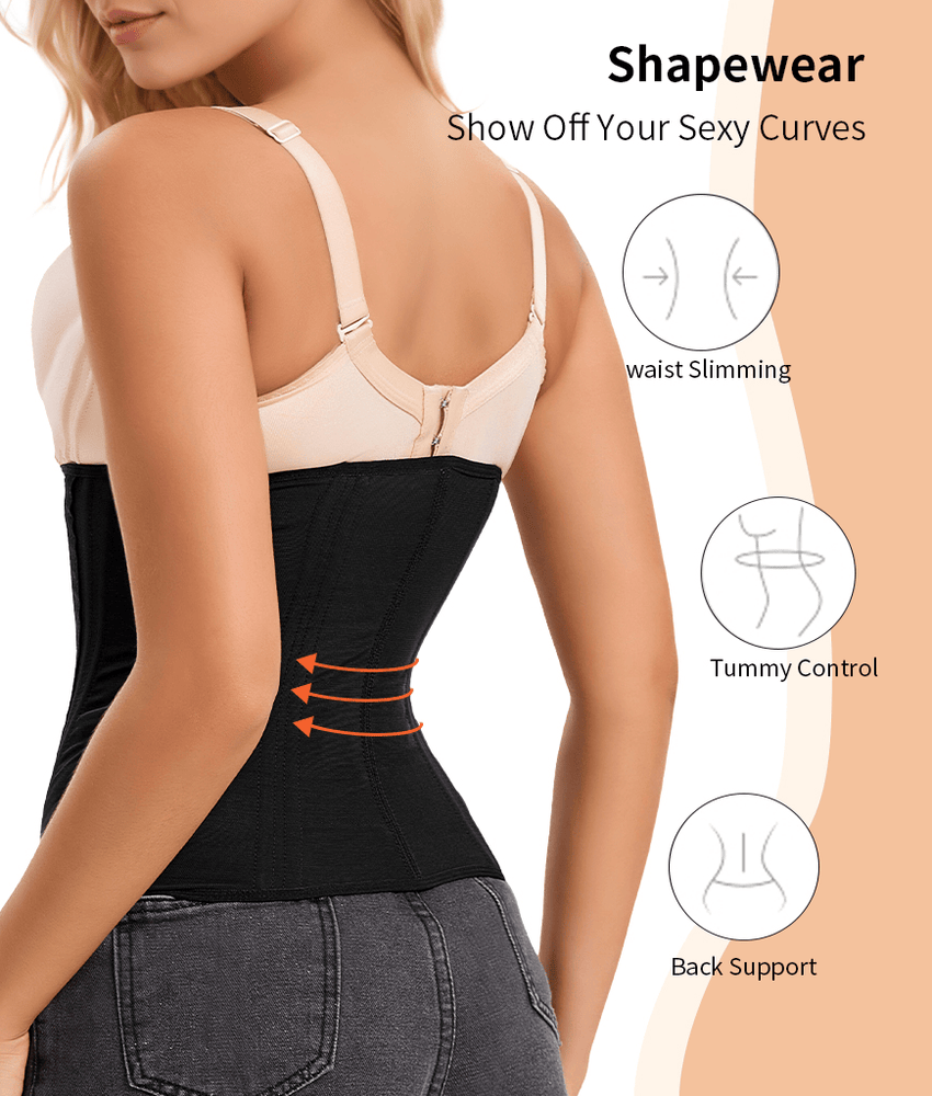 Waist Mesh Trainer Strapless for Women - Faja Colombian Girdle Hourglass - Steel Boned Corset Shapewear Tummy Waist Body Shaper with Extended Button - 7DAY'S