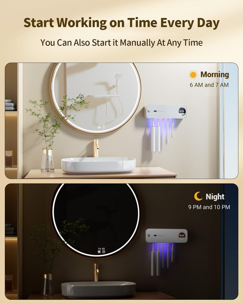 Wall - Mount Toothbrush Holder with Auto - Drying, 4000mAh Battery, Infrared Sensor, Holds 5 Toothbrushes - 7DAY'S