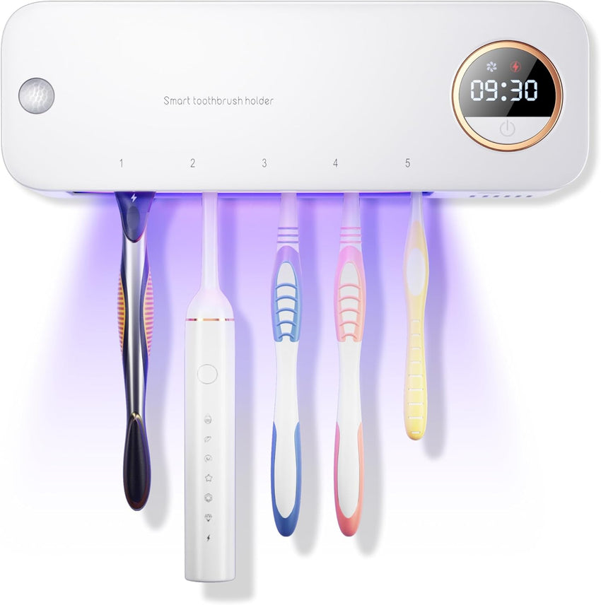 Wall - Mount Toothbrush Holder with Auto - Drying, 4000mAh Battery, Infrared Sensor, Holds 5 Toothbrushes - 7DAY'S