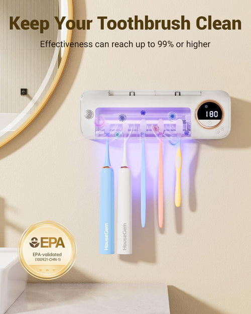 Wall - Mount Toothbrush Holder with Auto - Drying, 4000mAh Battery, Infrared Sensor, Holds 5 Toothbrushes - 7DAY'S