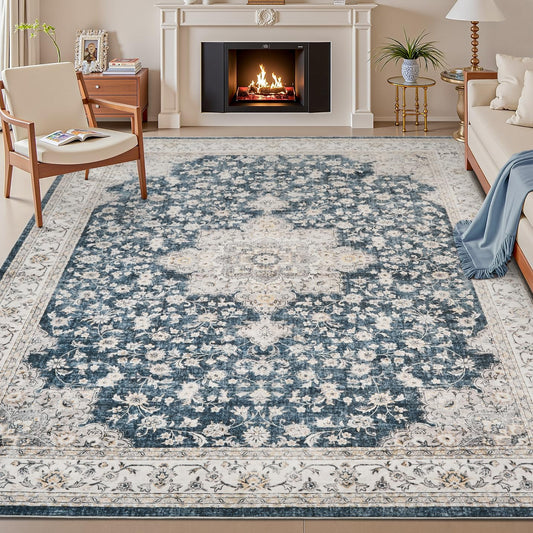 Washable Area Rug 6x9 - Rugs for Living Room Bedroom Non Slip Low Pile Floor Carpet Ultra Soft Vintage Rug for Dining Room Playroom Home Indoor Pink - 7DAY'S
