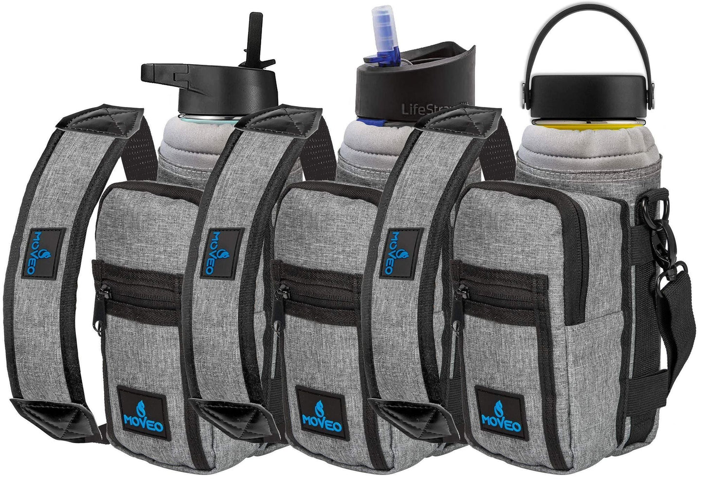 Water Bottle Holder Carrier Bottle Cooler with Adjustable Shoulder Strap and Front Pockets Suitable for 16 oz to 25oz Bottles - 7DAY'S