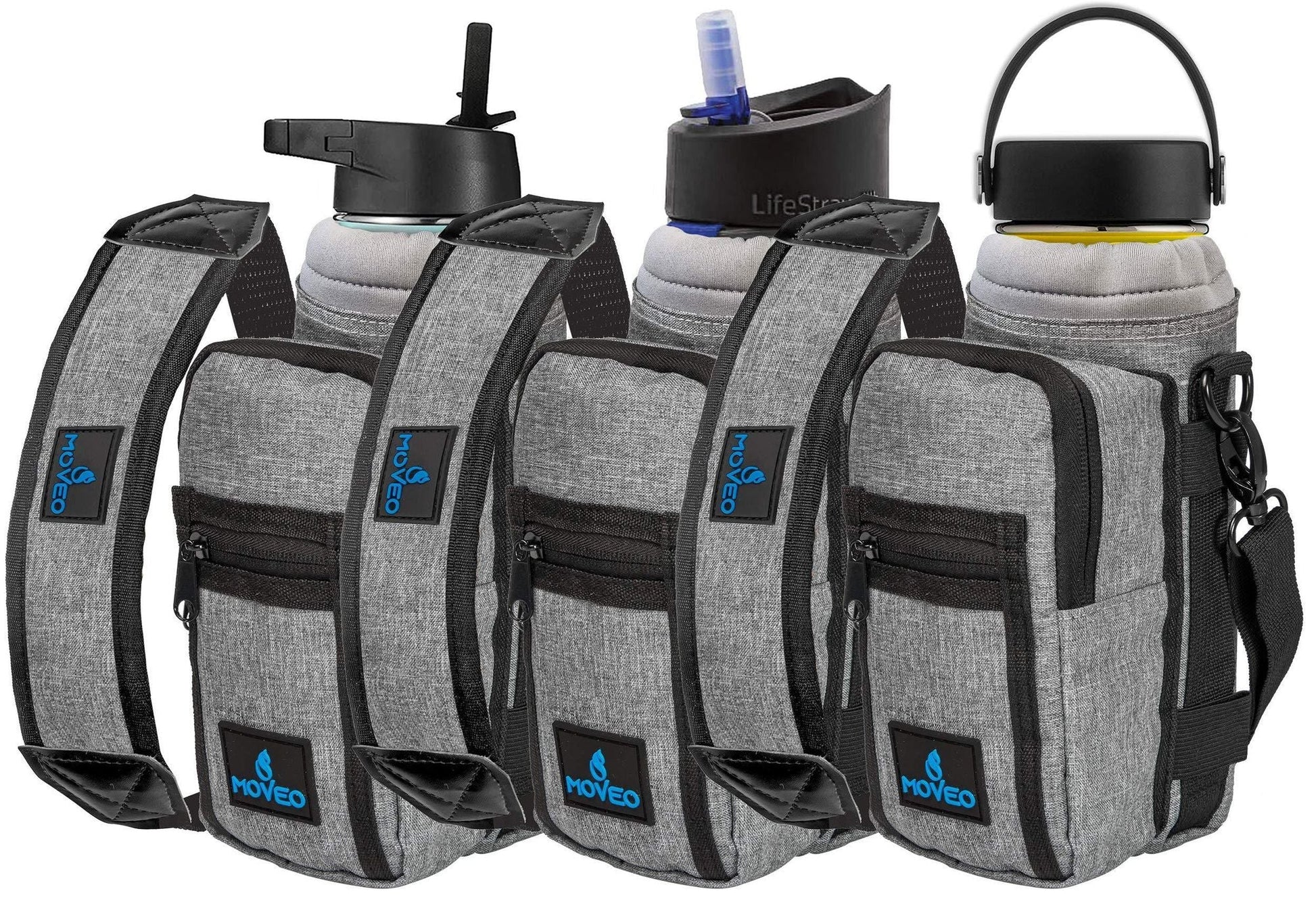 Water Bottle Holder Carrier Bottle Cooler with Adjustable Shoulder Strap and Front Pockets Suitable for 16 oz to 25oz Bottles - 7DAY'S