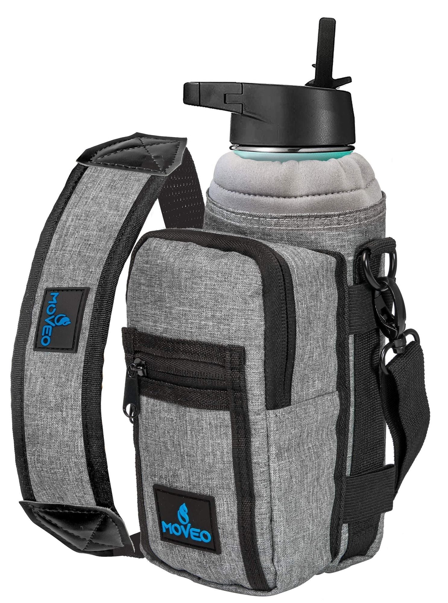 Water Bottle Holder Carrier Bottle Cooler with Adjustable Shoulder Strap and Front Pockets Suitable for 16 oz to 25oz Bottles - 7DAY'S
