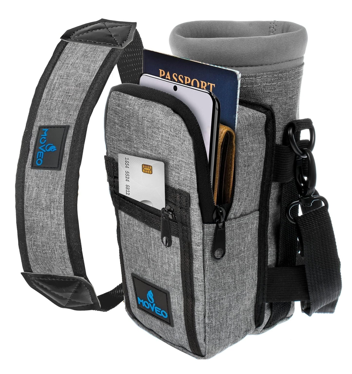 Water Bottle Holder Carrier Bottle Cooler with Adjustable Shoulder Strap and Front Pockets Suitable for 16 oz to 25oz Bottles - 7DAY'S