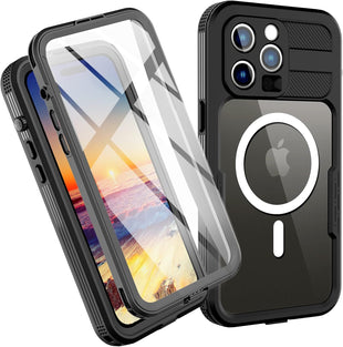 Waterproof iPhone 14 Pro Max Case - with Built in 9H Tempered Glass Screen Protector IP68 Underwater 6FT Protective Case Dropproof Dustproof Full Body Protection （Glass）…