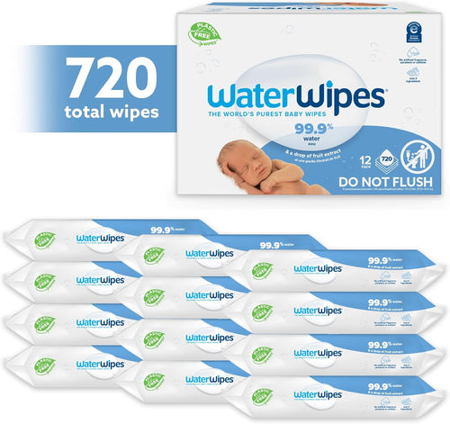 WaterWipes Sensitive+ Newborn & Baby Wipes, 3 - In - 1 Cleans, Cares, Protects, 99.9% Water, Unscented & Hypoallergenic, 720 Count (12 Packs) - 7DAY'S