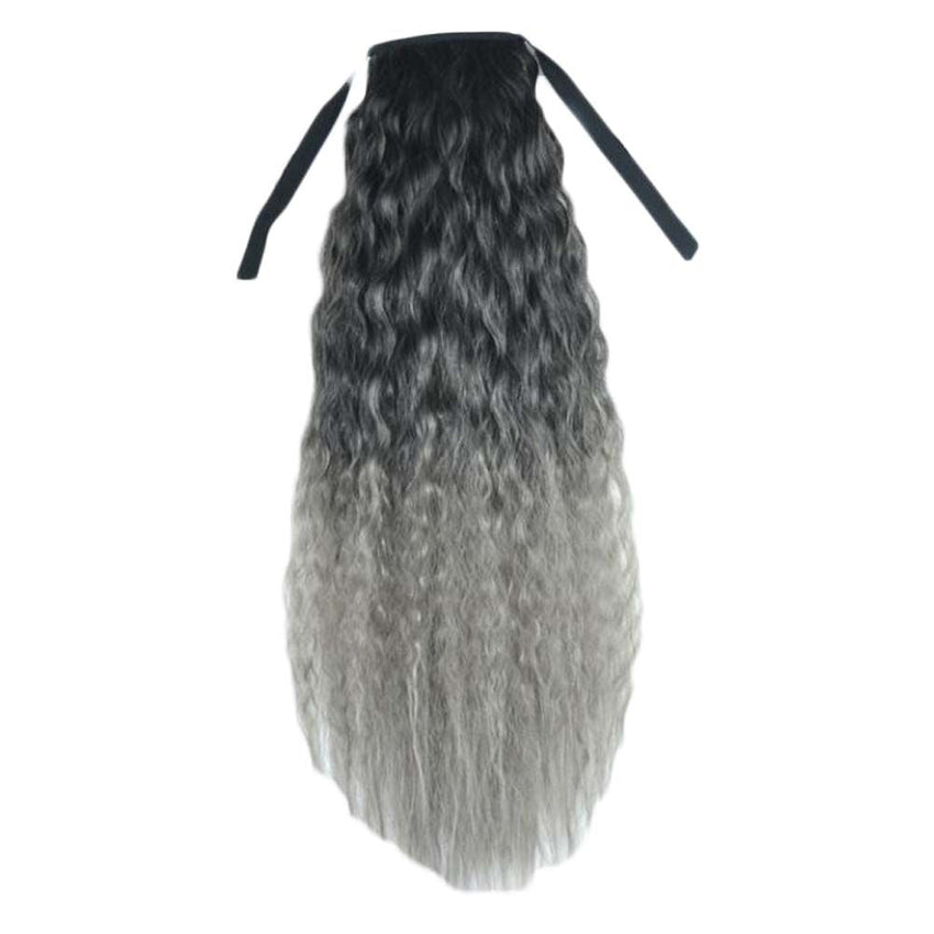 Wavy Curly Wrap Around Ponytail Wig Extension Woman Drawstring Synthetic Hair Extension Fluffy Hairpiece,Black to Grey Halloween Dress Up Cosplay - 7DAY'S