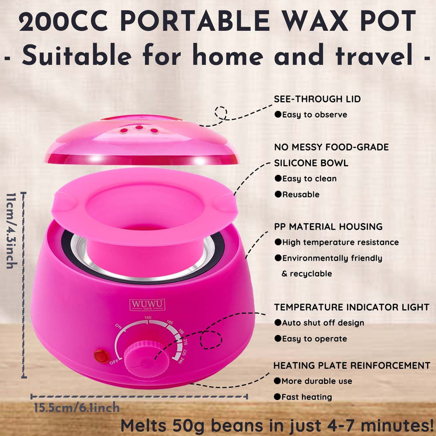Waxing kit 23 items, WUWUVISTA Hair Removal Hard Wax Kit with Wax Warmer&Wax Beads for Full Body/Face/Underarm/Bikini/Sensitive Skin for Women&Men - 7DAY'S