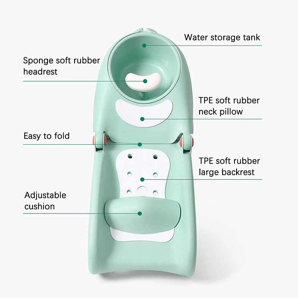 WAYUTO Foldable Baby Shampoo Chair with Shampoo Basin and Head Cushion Waterproof Kids Wash Hair Chair Comfortable Toddler Shampoo Chair Bather Girls Non Slip Kids Hair Washing Bath Seat(Mint Green) - 7DAY'S