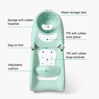 WAYUTO Foldable Baby Shampoo Chair with Shampoo Basin and Head Cushion Waterproof Kids Wash Hair Chair Comfortable Toddler Shampoo Chair Bather Girls Non Slip Kids Hair Washing Bath Seat(Mint Green) - 7DAY'S
