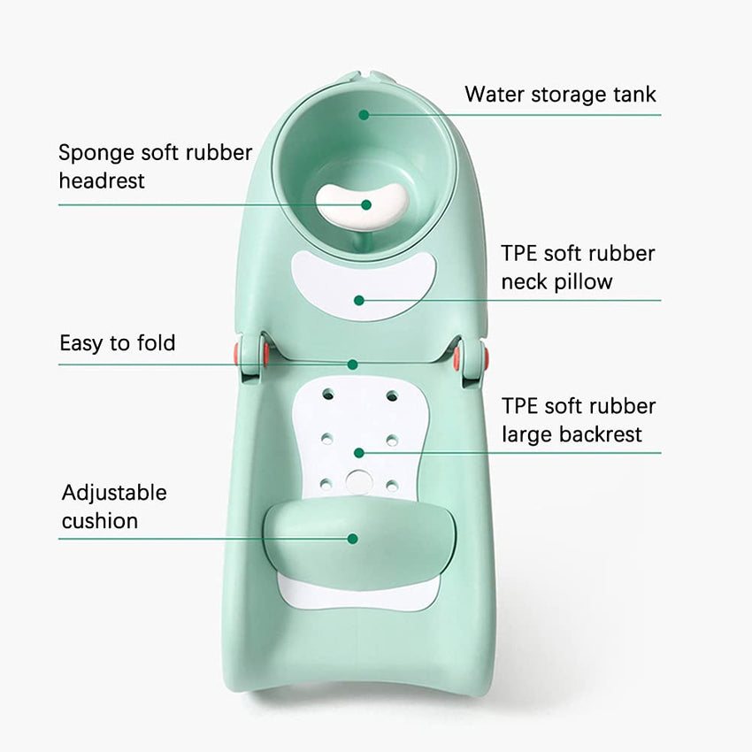 WAYUTO Foldable Baby Shampoo Chair with Shampoo Basin and Head Cushion Waterproof Kids Wash Hair Chair Comfortable Toddler Shampoo Chair Bather Girls Non Slip Kids Hair Washing Bath Seat(Mint Green) - 7DAY'S