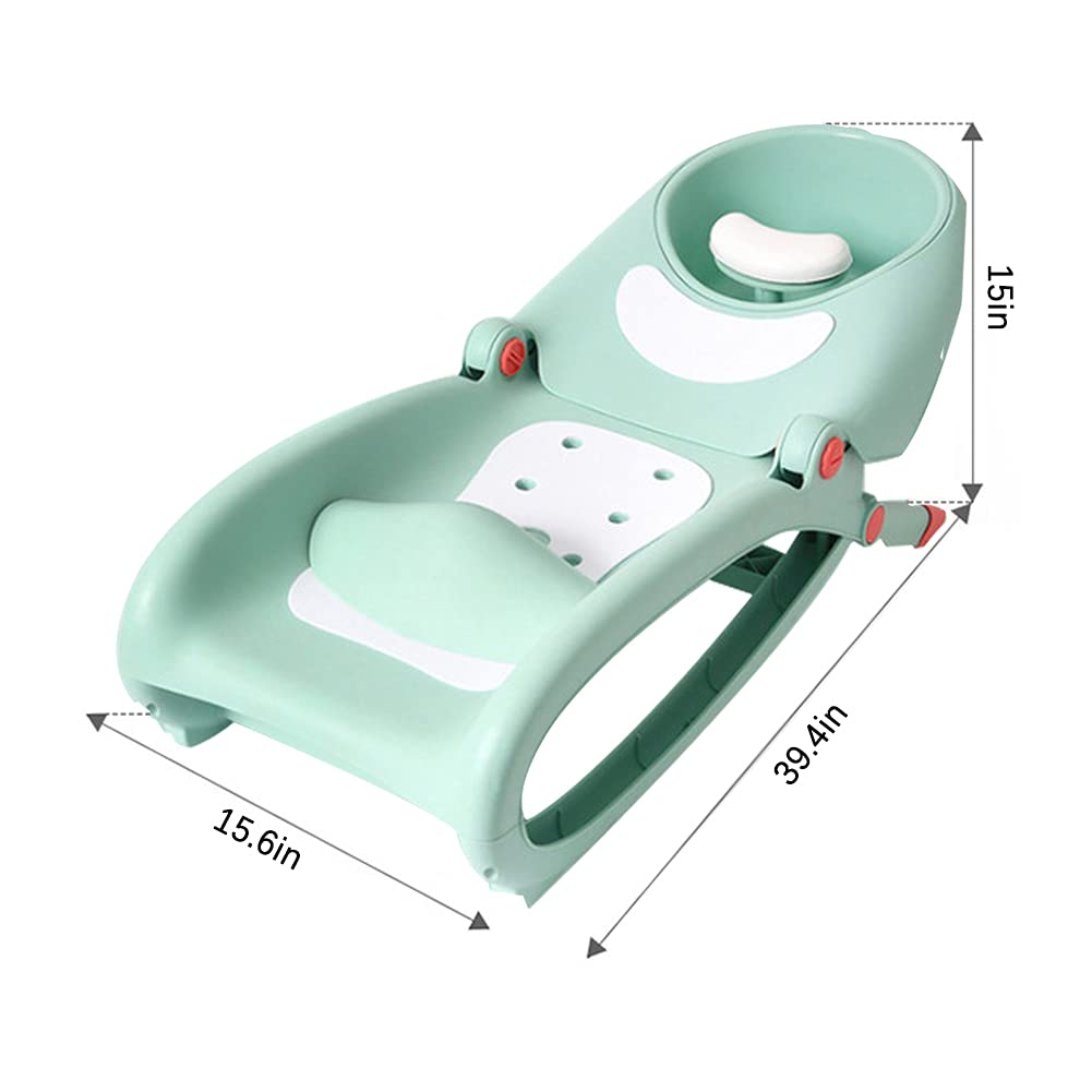 WAYUTO Foldable Baby Shampoo Chair with Shampoo Basin and Head Cushion Waterproof Kids Wash Hair Chair Comfortable Toddler Shampoo Chair Bather Girls Non Slip Kids Hair Washing Bath Seat(Mint Green) - 7DAY'S