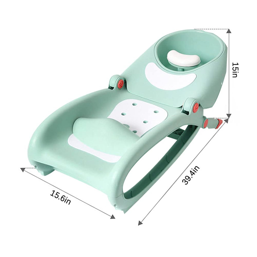 WAYUTO Foldable Baby Shampoo Chair with Shampoo Basin and Head Cushion Waterproof Kids Wash Hair Chair Comfortable Toddler Shampoo Chair Bather Girls Non Slip Kids Hair Washing Bath Seat(Mint Green) - 7DAY'S