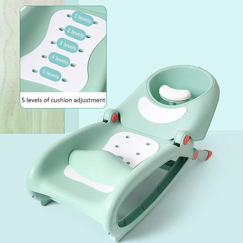WAYUTO Foldable Baby Shampoo Chair with Shampoo Basin and Head Cushion Waterproof Kids Wash Hair Chair Comfortable Toddler Shampoo Chair Bather Girls Non Slip Kids Hair Washing Bath Seat(Mint Green) - 7DAY'S