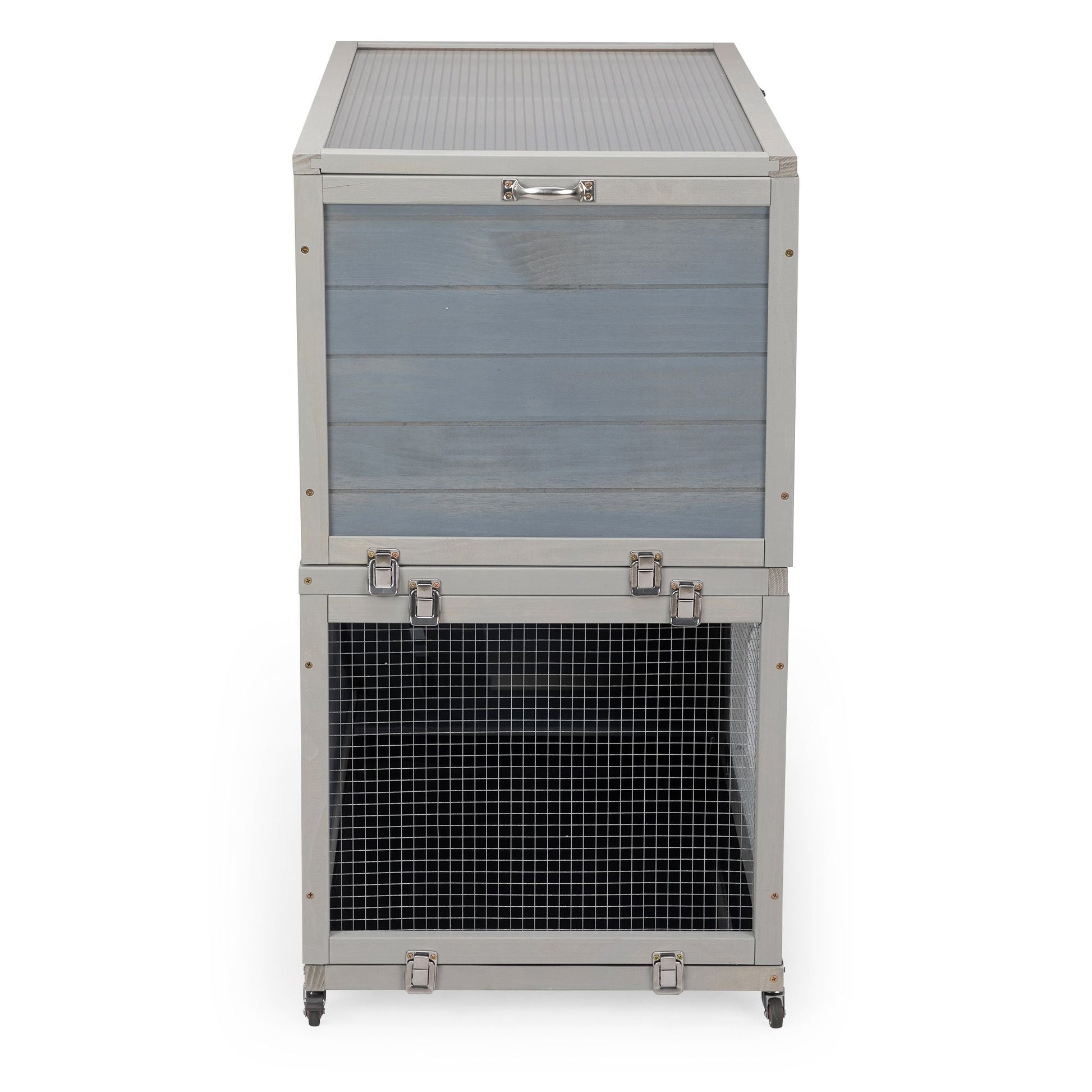 Weatherproof Rabbit House, Indoor/Outdoor Wooden Rabbit Hutch, 2 Story Bunny Cage, Pet House, Wooden Chicken Coop with Wheels, Pull Out Tray for Rabbits and Guinea Pigs, Grey - 7DAY'S