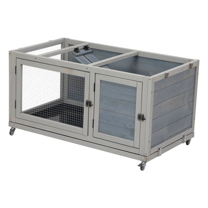 Weatherproof Rabbit House, Indoor/Outdoor Wooden Rabbit Hutch, 2 Story Bunny Cage, Pet House, Wooden Chicken Coop with Wheels, Pull Out Tray for Rabbits and Guinea Pigs, Grey - 7DAY'S