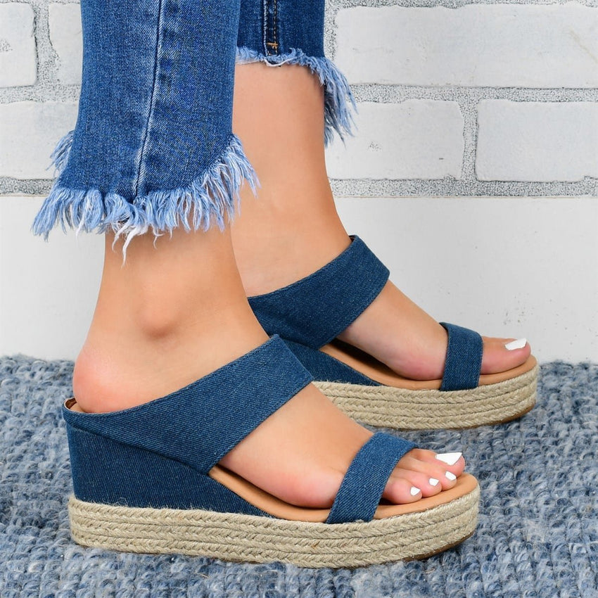 Wedge Heel Slippers Casual Sandals Hemp High Wedge Heel Shoes - 7DAY'S