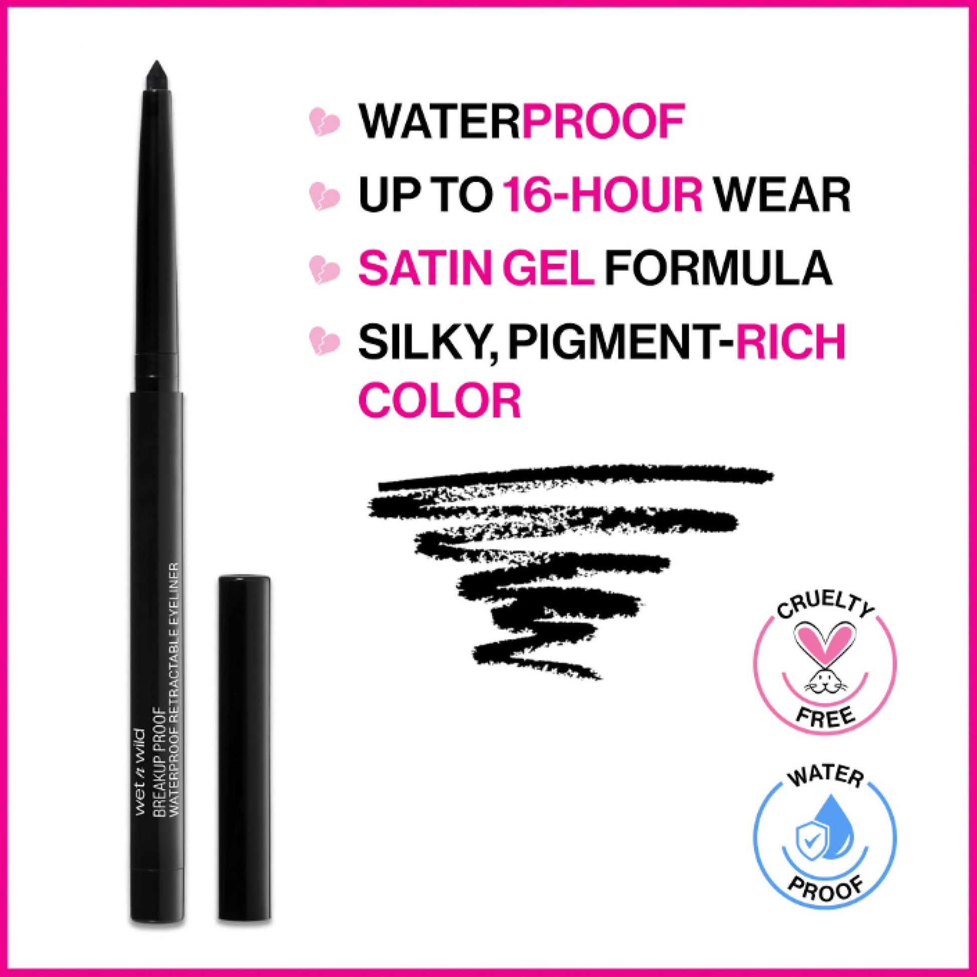 wet n wild Mega Last Breakup Proof Retractable Eyeliner - Waterproof 16 - Hour Long - Lasting Wear, Cruelty - Free & Vegan - Blackest Black - 7DAY'S