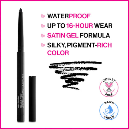 wet n wild Mega Last Breakup Proof Retractable Eyeliner - Waterproof 16 - Hour Long - Lasting Wear, Cruelty - Free & Vegan - Blackest Black - 7DAY'S