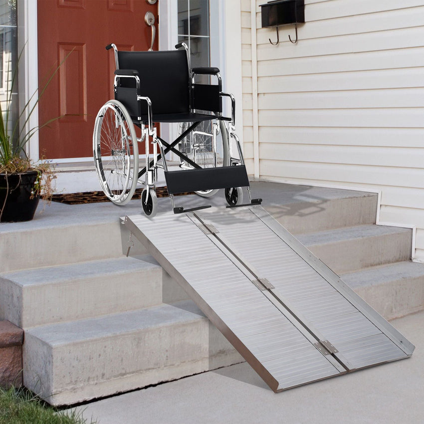 Wheelchair Ramp 4FT, Folding Aluminum Threshold Ramp with Non - Slip Surface, Transition Plates, 600lbs Weight Capacity, Handicap Ramp for Home, Doorways, Curbs, Steps - 7DAY'S