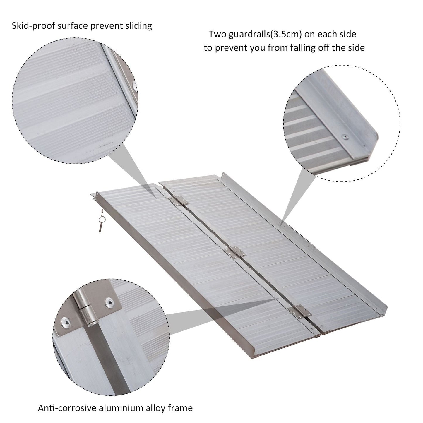 Wheelchair Ramp 4FT, Folding Aluminum Threshold Ramp with Non - Slip Surface, Transition Plates, 600lbs Weight Capacity, Handicap Ramp for Home, Doorways, Curbs, Steps - 7DAY'S