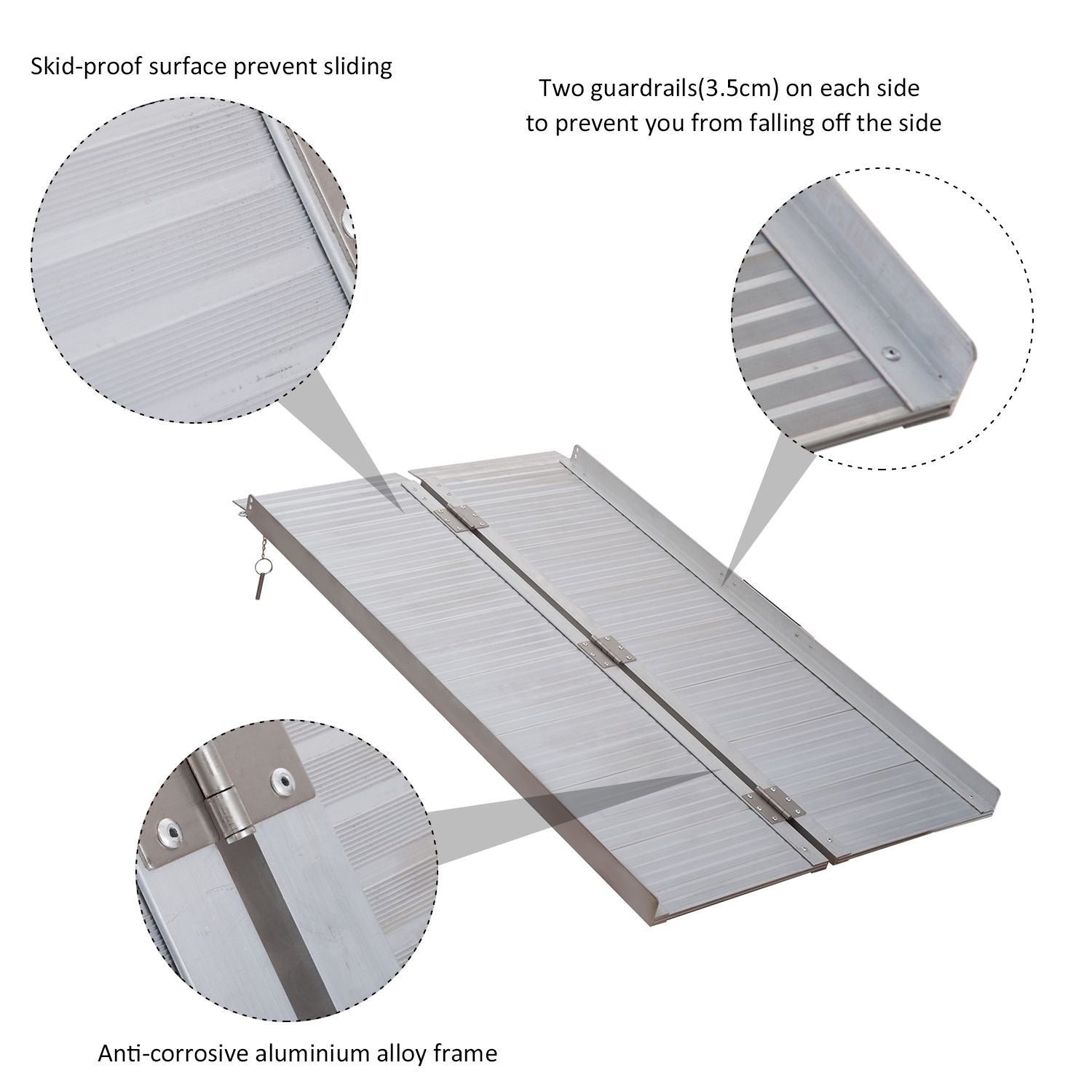 Wheelchair Ramp 4FT, Folding Aluminum Threshold Ramp with Non - Slip Surface, Transition Plates, 600lbs Weight Capacity, Handicap Ramp for Home, Doorways, Curbs, Steps - 7DAY'S