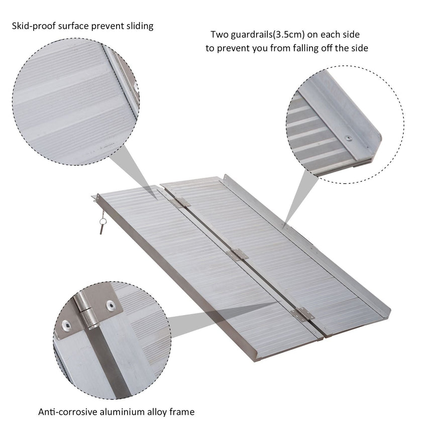 Wheelchair Ramp 4FT, Folding Aluminum Threshold Ramp with Non - Slip Surface, Transition Plates, 600lbs Weight Capacity, Handicap Ramp for Home, Doorways, Curbs, Steps - 7DAY'S