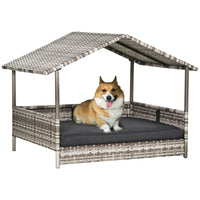 Wicker Dog House Outdoor with Canopy, Rattan Dog Bed with Water - resistant Cushion, for Small and Medium Dogs, Cream - 7DAY'S