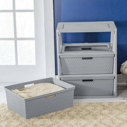 Wide 3 Drawer Cross - Weave Tower Cement - 7DAY'S