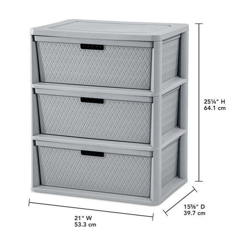 Wide 3 Drawer Cross - Weave Tower Cement - 7DAY'S