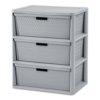 Wide 3 Drawer Cross - Weave Tower Cement - 7DAY'S
