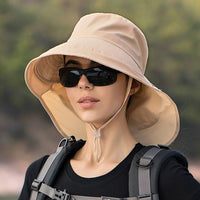 Wide Brim Shawl Ponytail Bucket Hat For Women; Outdoor Fishing Hiking UV Protection Bonnet - 7DAY'S