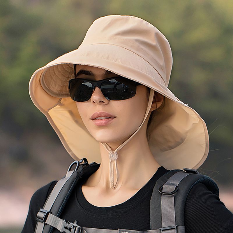 Wide Brim Shawl Ponytail Bucket Hat For Women; Outdoor Fishing Hiking UV Protection Bonnet - 7DAY'S