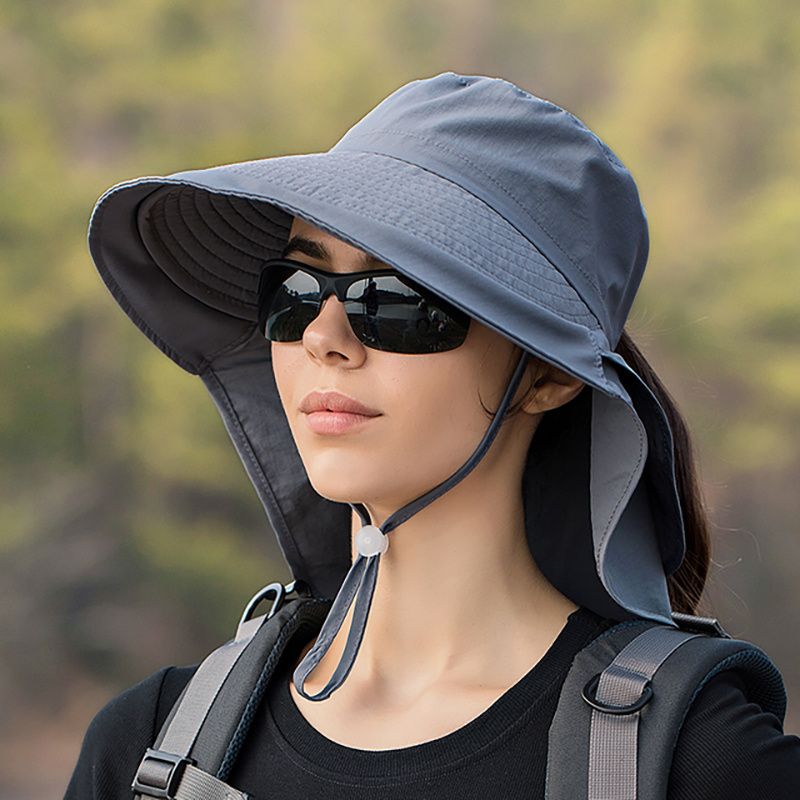 Wide Brim Shawl Ponytail Bucket Hat For Women; Outdoor Fishing Hiking UV Protection Bonnet - 7DAY'S