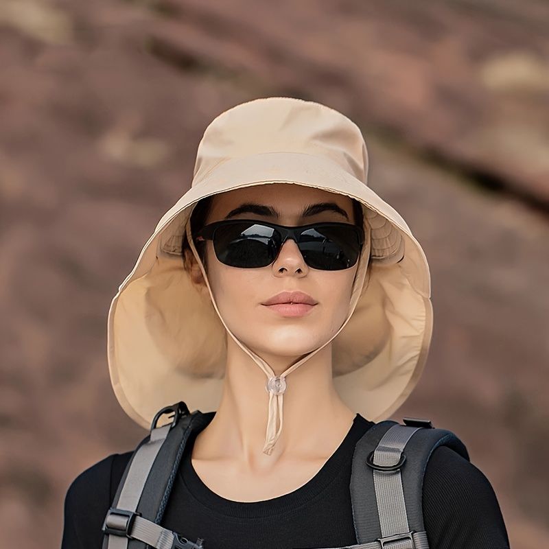 Wide Brim Shawl Ponytail Bucket Hat For Women; Outdoor Fishing Hiking UV Protection Bonnet - 7DAY'S