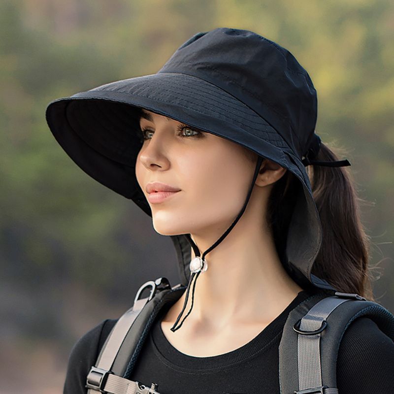 Wide Brim Shawl Ponytail Bucket Hat For Women; Outdoor Fishing Hiking UV Protection Bonnet - 7DAY'S