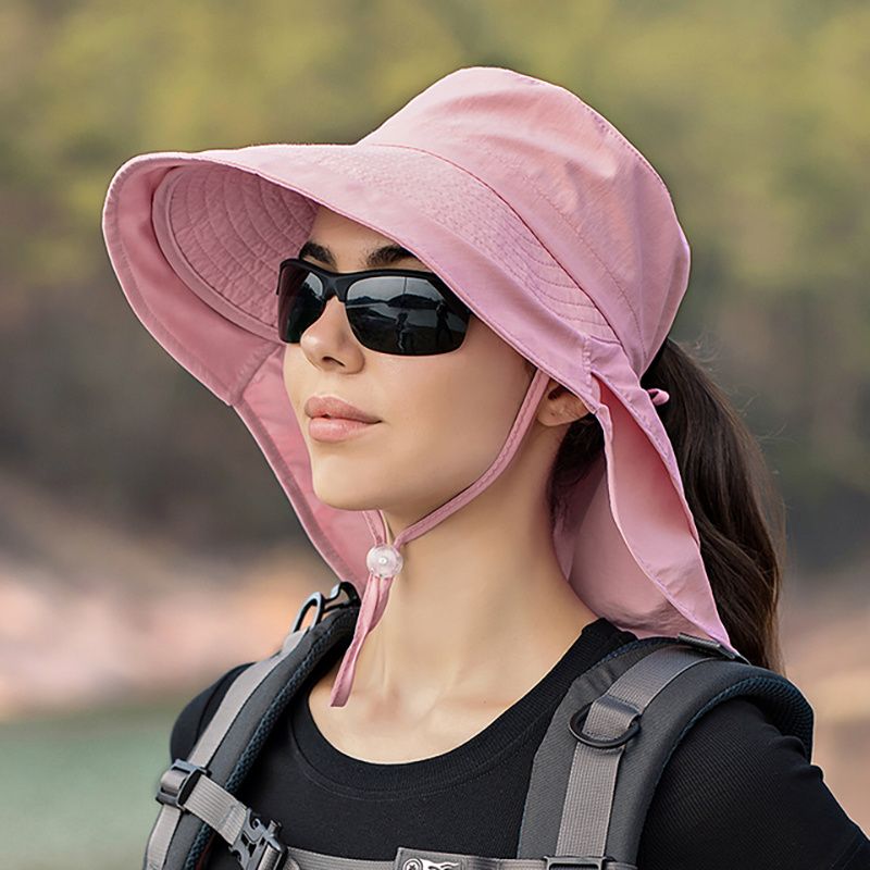 Wide Brim Shawl Ponytail Bucket Hat For Women; Outdoor Fishing Hiking UV Protection Bonnet - 7DAY'S