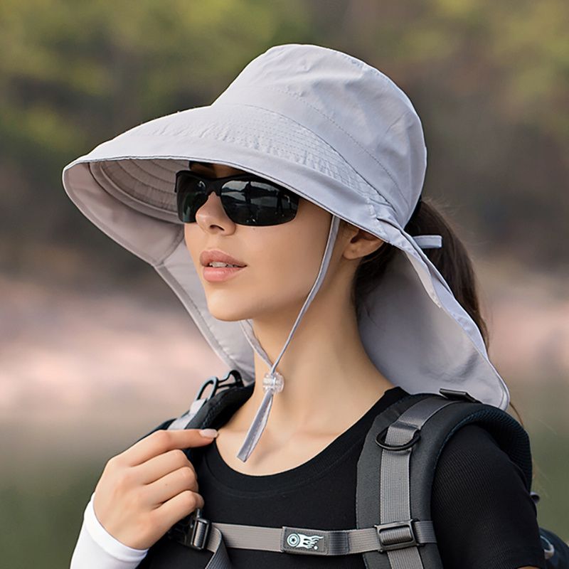 Wide Brim Shawl Ponytail Bucket Hat For Women; Outdoor Fishing Hiking UV Protection Bonnet - 7DAY'S